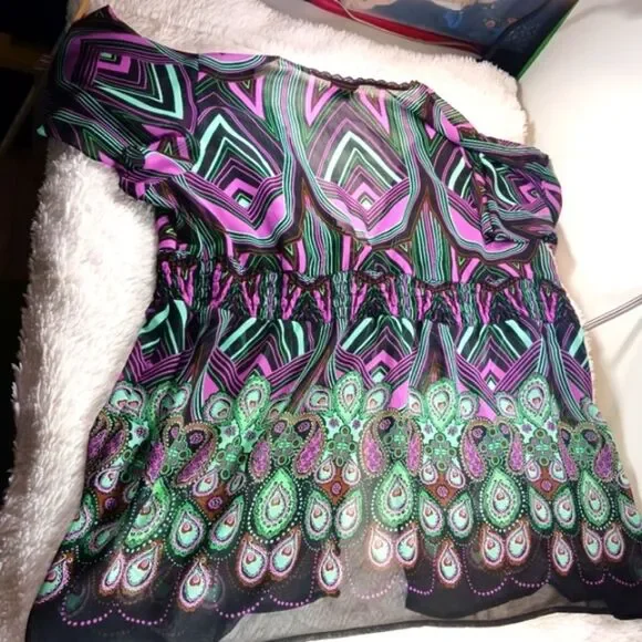 Lane Bryant Sheer Chic Multicolor Kimono Midi Dress Woman 26/28 Beach Blouse.... - Picture 10 of 10